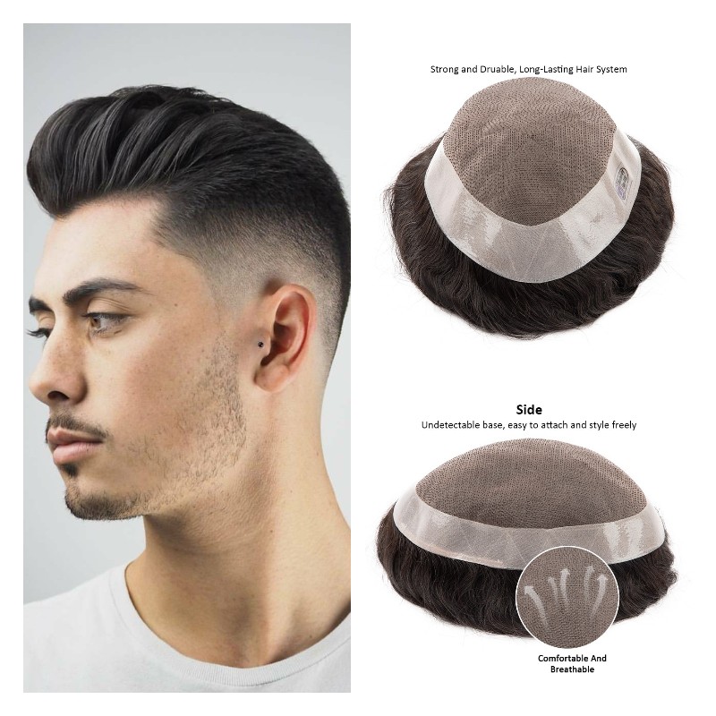 Tóc Hệ Thống Cho Nam Toupee Mỹ Mono Nam Tóc Giả 130% Mật Độ Bền Chân Giả Toupee Nam 6 "Tóc thay Thế Nam Tóc Giả