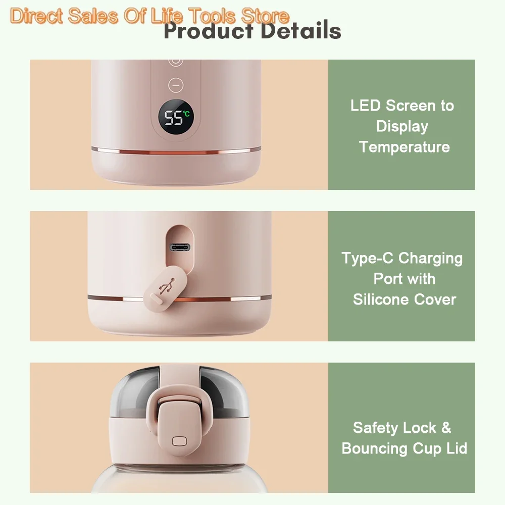 Aquecedor de garrafa portátil para leite do bebê carga usb com temperatura ajustável & display ao ar livre sem fio elétrico aquecedor de água do bebê