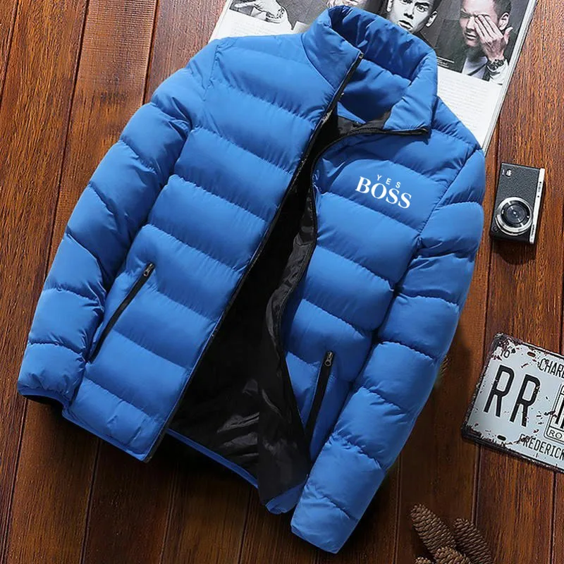 Nuevas chaquetas Parka gruesas y cálidas para hombre, prendas de vestir informales de invierno para hombre, abrigos con cuello levantado sólido, chaqueta acolchada de algodón cortavientos para hombre