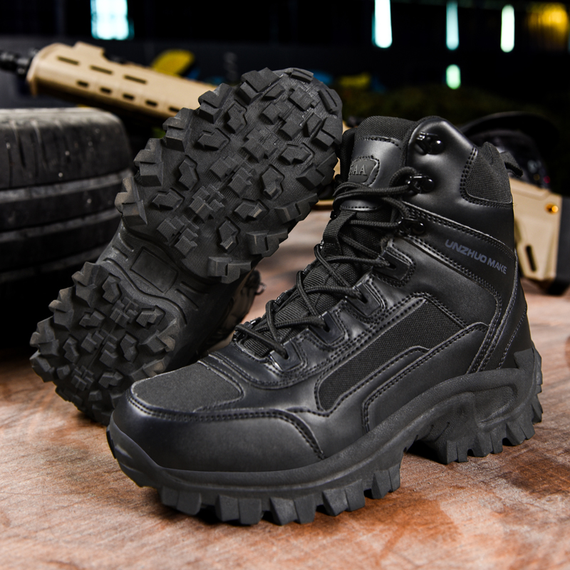 Herren Outdoor-Wanderstiefel, rutschfeste und warme Wüsten-Arbeitsschuhe mit Fleece-Wüstenstiefel, schwarze Outdoor-Schneestiefel mit Knöchel und dicken Sohlen