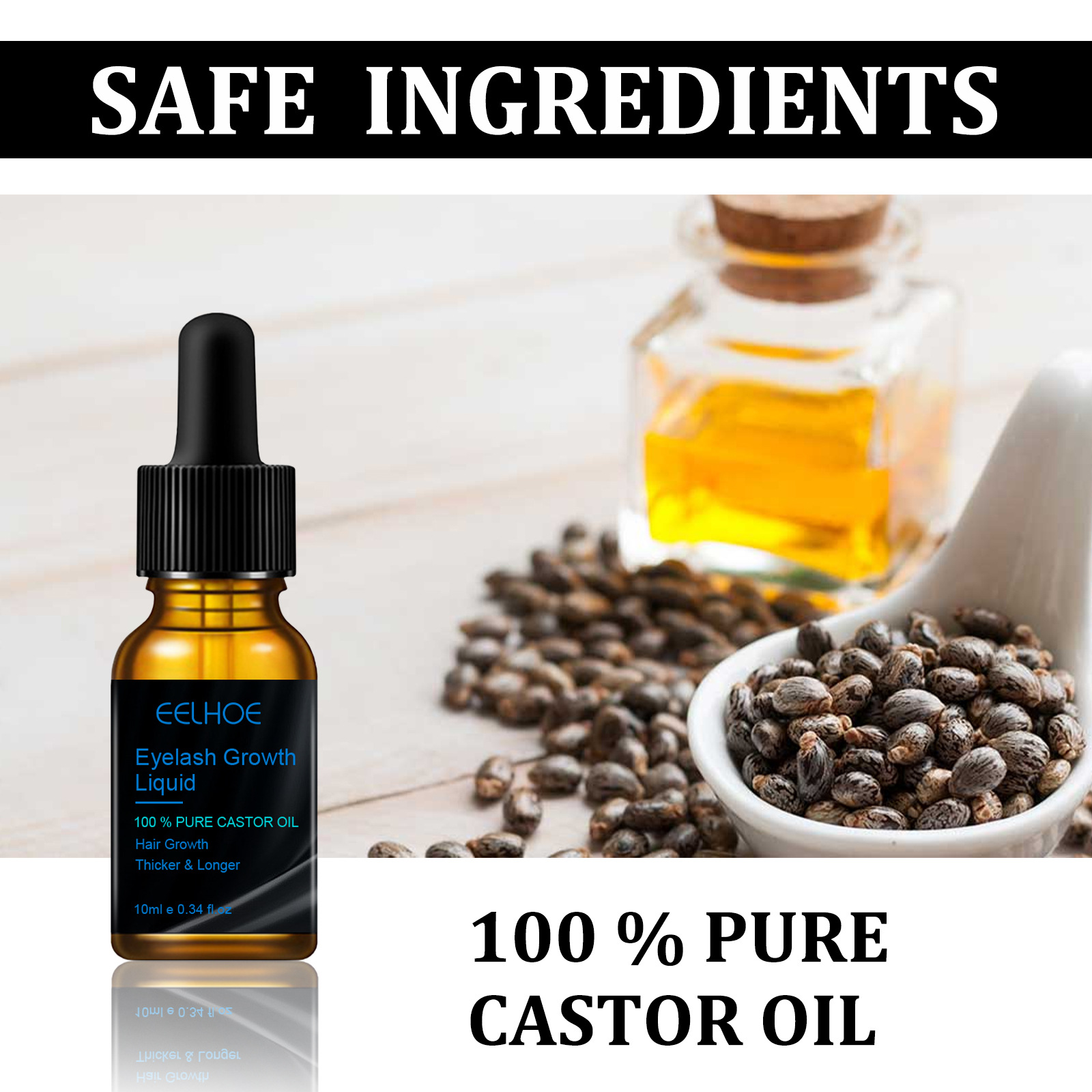 Natural Castor Oil Crescimento líquido para sobrancelhas, Thick Slender Curl, Curl úmido, novo