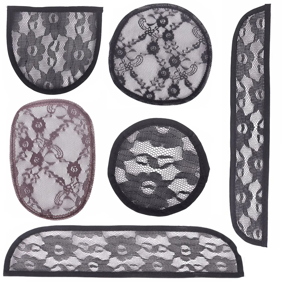 5 unids/bolsa de red de encaje suizo, pelucas de encaje de cola de caballo con cordón, redes para el cabello Ic, pelucas trenzadas, gorro de trenzas para accesorios de peluca