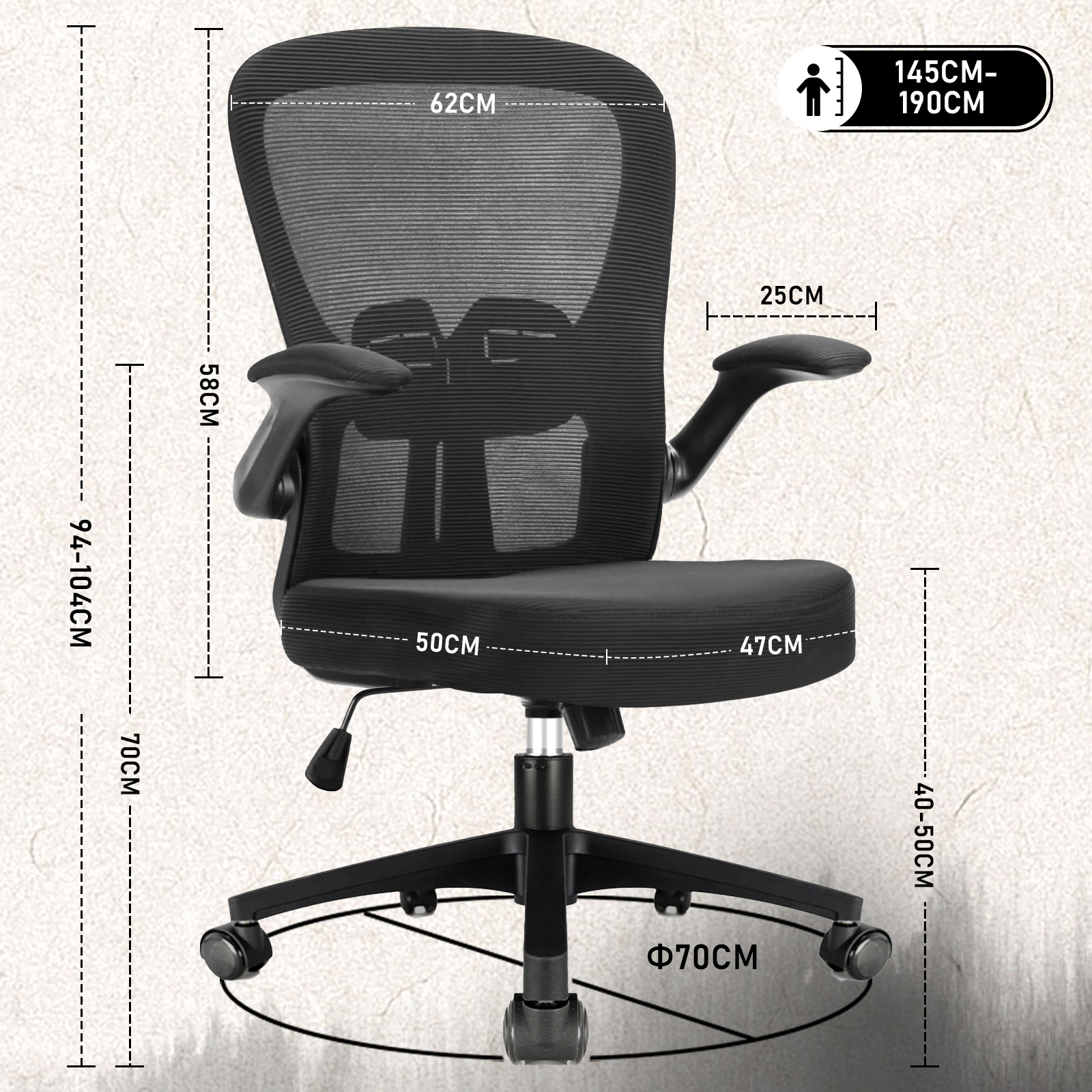 Sedia da ufficio ergonomica Durrafy, con braccioli pieghevoli, con supporto lombare regolabile, sedia direzionale con capacità di carico di 135 kg,