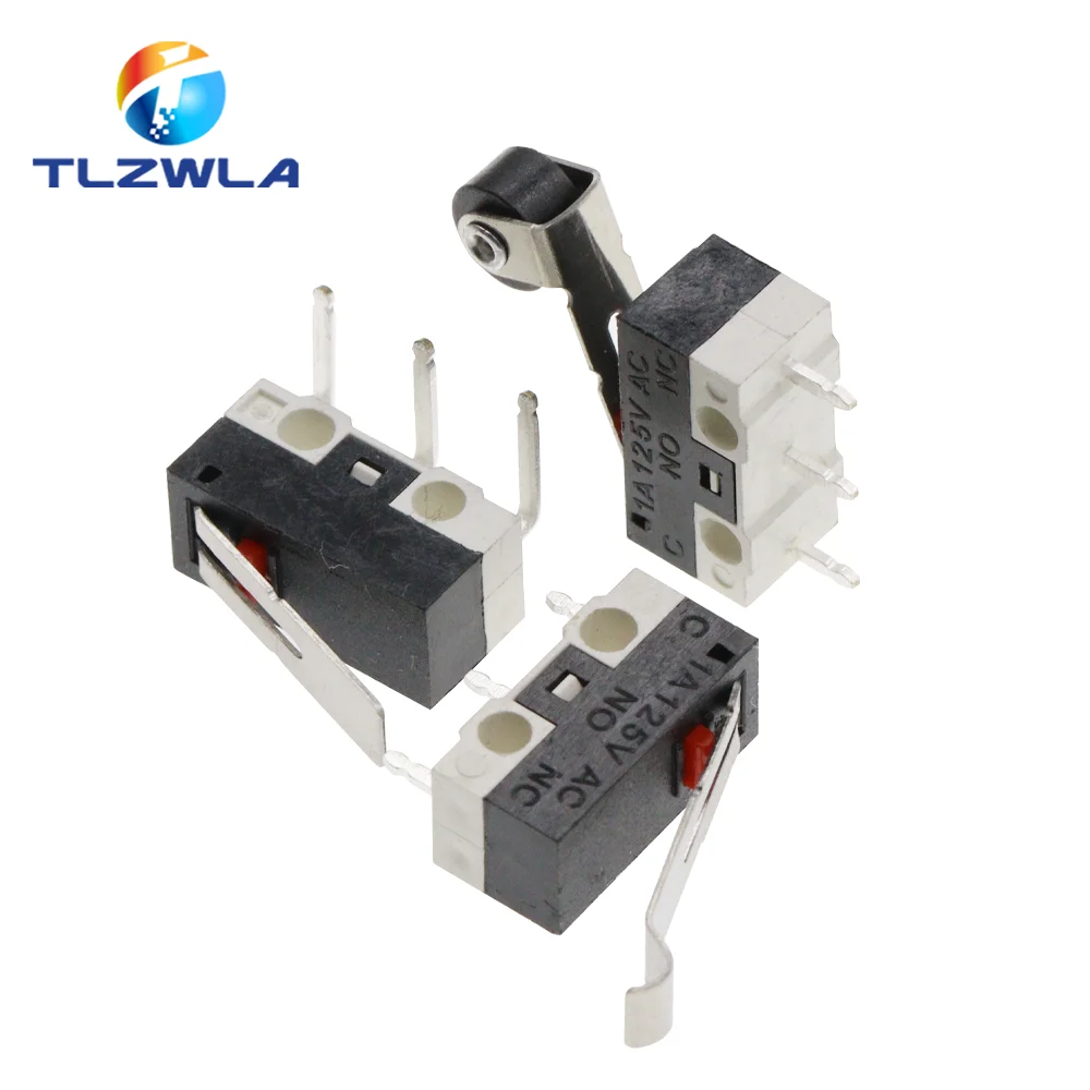 10PCS Micro Limit Switch Momentary Push Button Switch 1A 125V AC Mouse Switch 3Pins Long Handle Roller Lever Arm SPDT 12X6X6MM