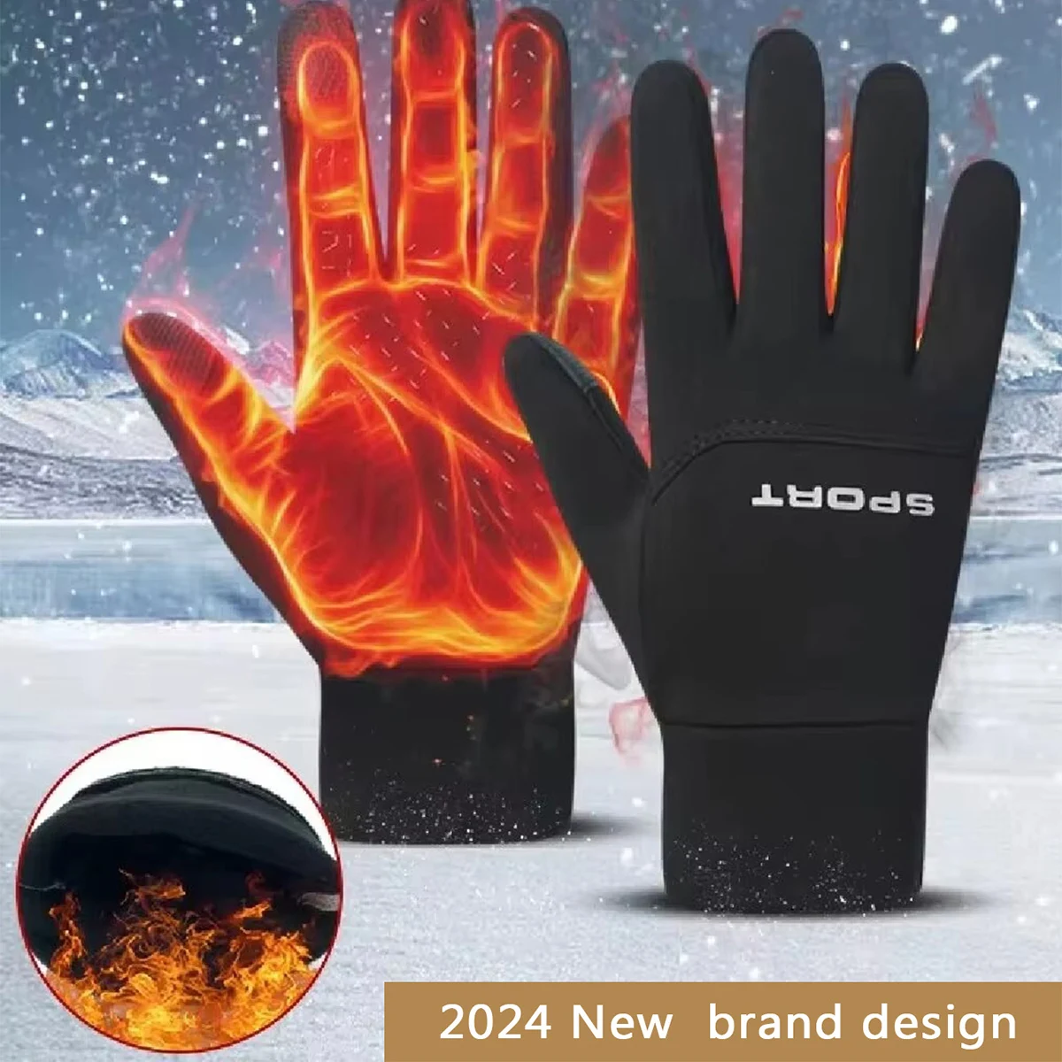 Windproof and Waterproof Outdoor Gloves Touch Screen Thumb and Index Finger Fingertips Warm Gloves for Running Cycling
