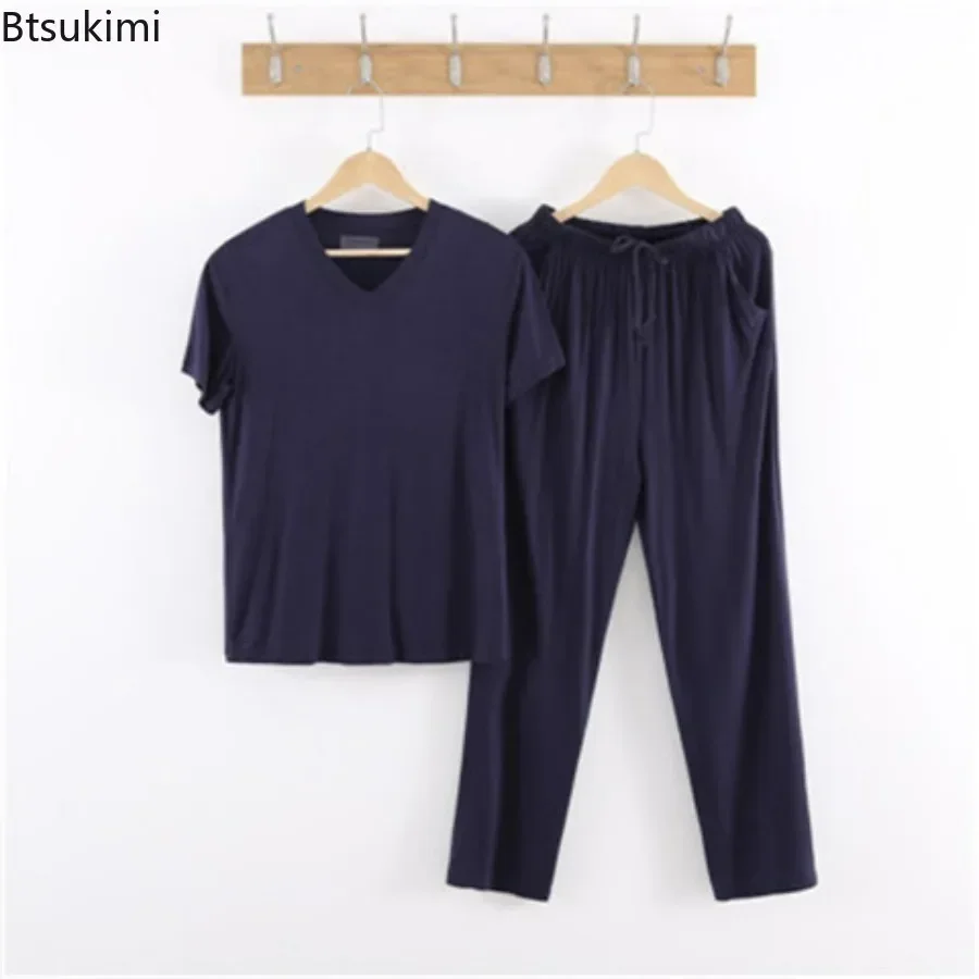 Pyjama à Manches Courtes et Pantalon pour Homme, Décontracté, Doux, Vêtement de Maison, Nouvelle Collection 2025