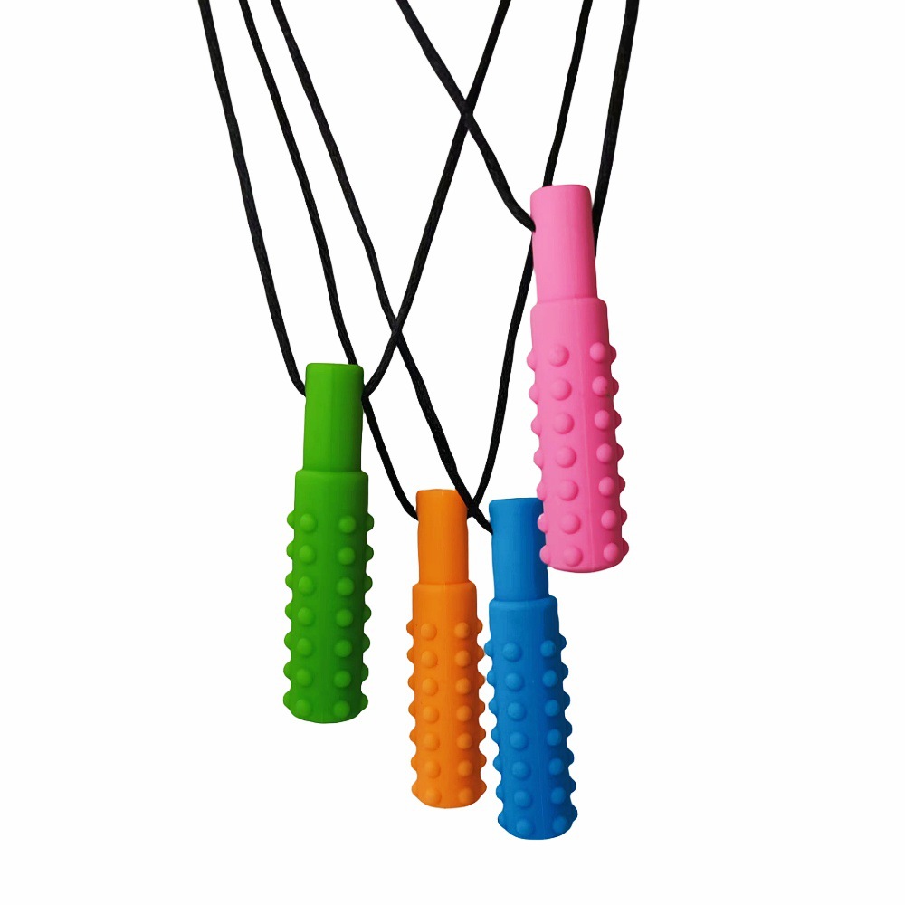 Collar mordedor de silicona para niños, colgante de chupete útil para el cuidado del bebé, juguetes de dentición sensoriales para autismo, mordedura TDAH
