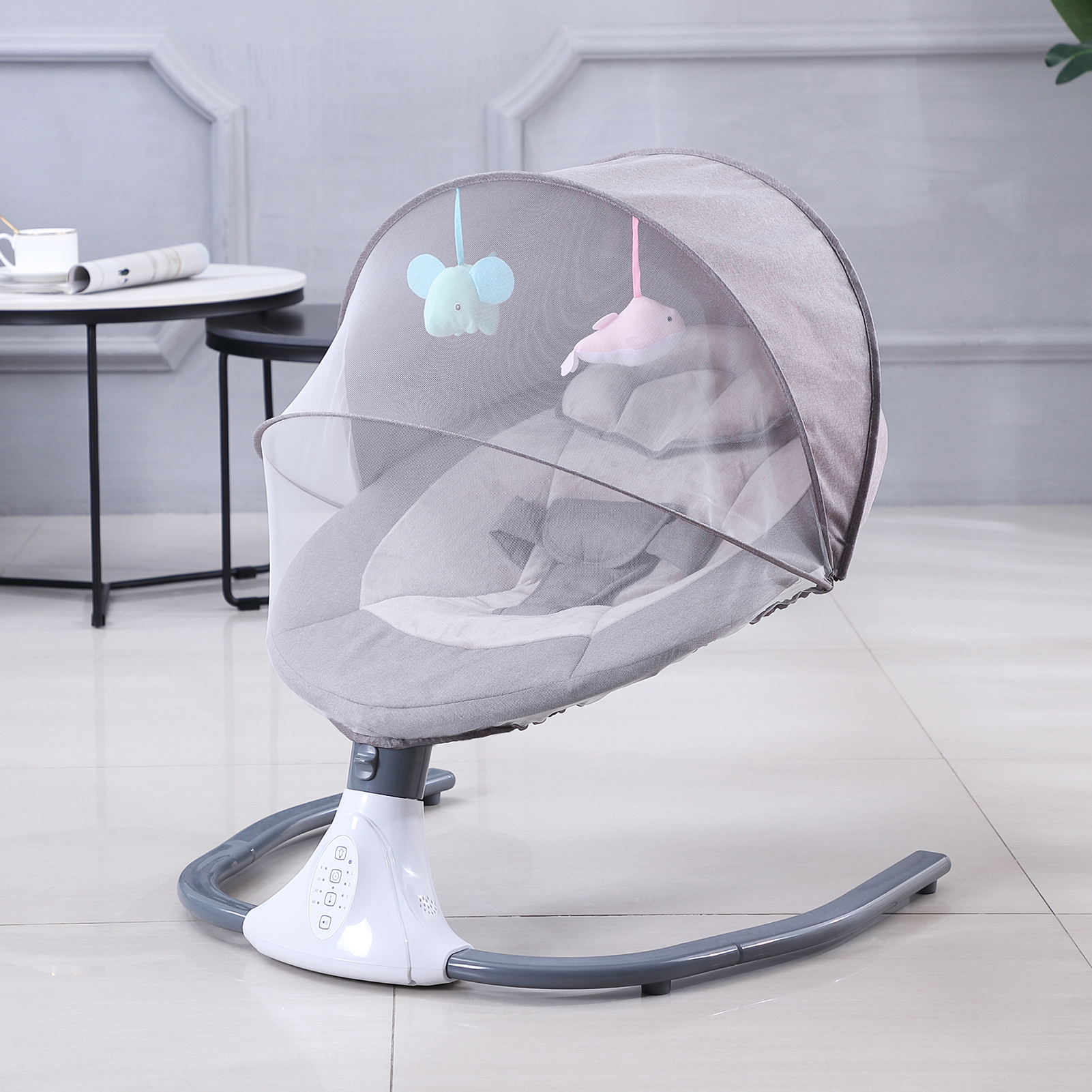 Putybudy S-Y608 Motorized Baby Swing for Infants Baby Rocker 4 Speeds & 4 Timer & 12 Preset Lullabies Supports BT Connection USB
