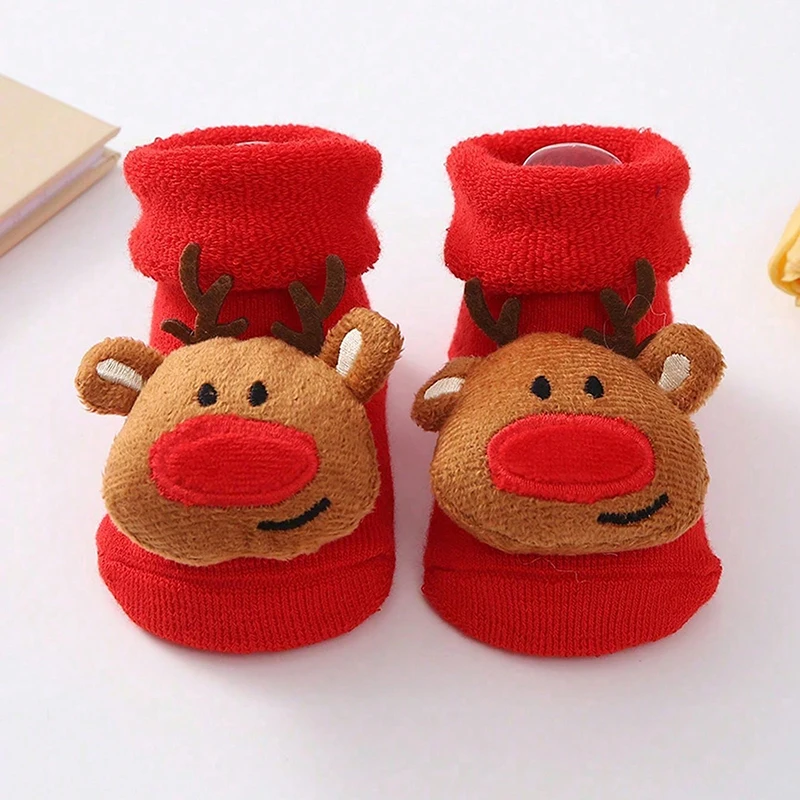 Calcetines de Navidad para niños de 0 a 12 meses, calcetines cortos para niñas y niños, calcetines cálidos de algodón para invierno, regalo de Año Nuevo para niños pequeños, calcetines de Papá Noel