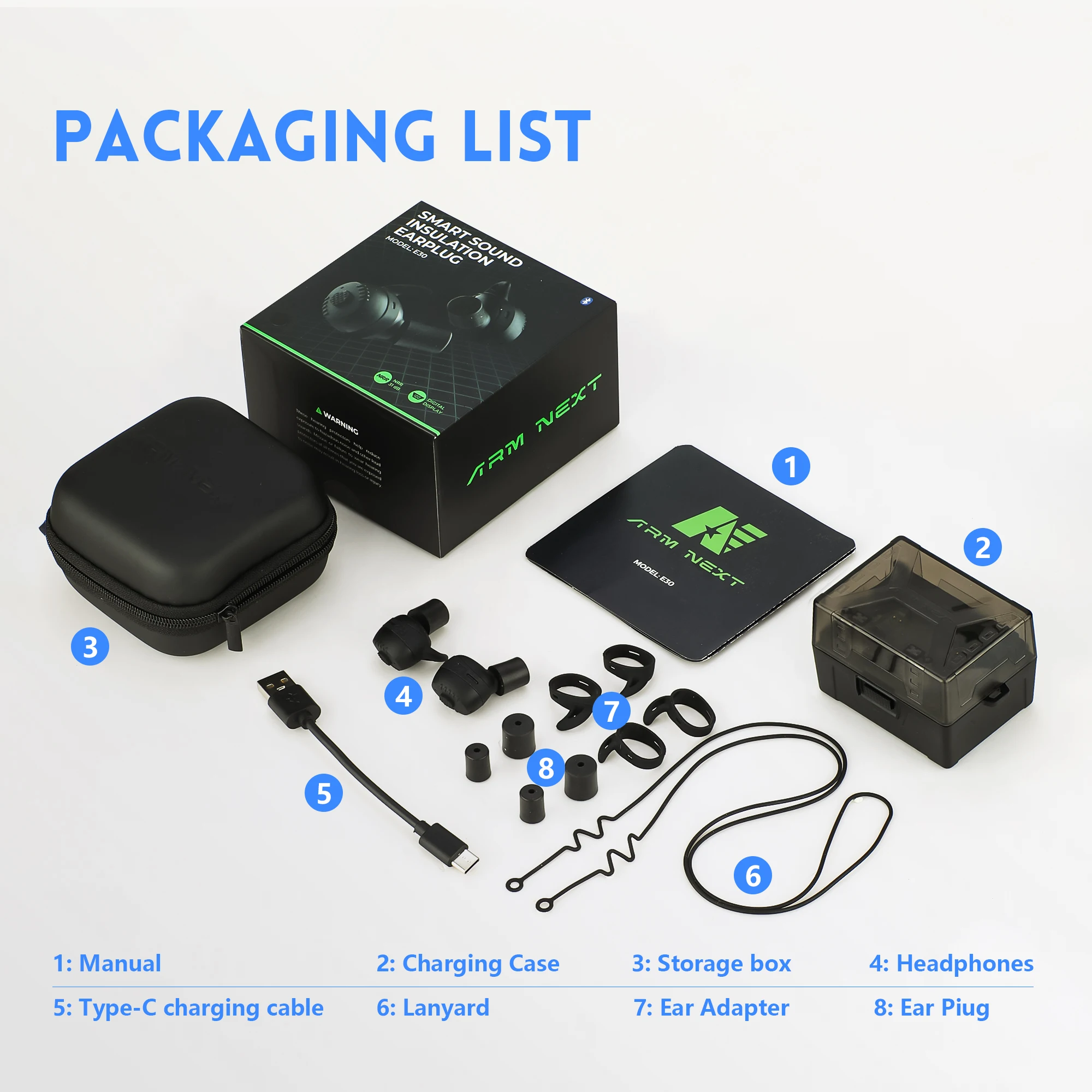 ARM NEXT E30 tactical headset electronic anti-noise earplugs noise-cancelling for shooting protection NRR27dB with Bluetooth