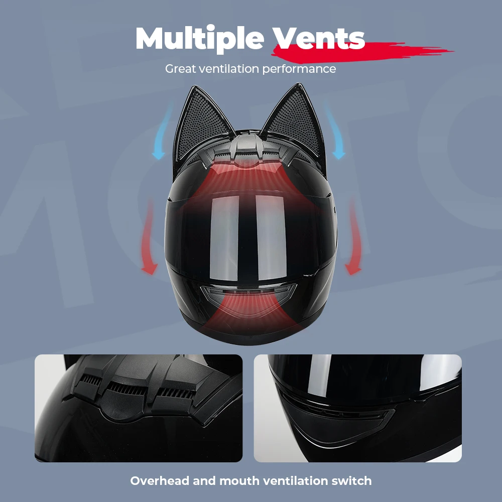Capacete de motocicleta com orelha de gato para mulheres, rosto inteiro, motocross, capacete de moto masculino, respirável, certificação DOT, presente para namorada