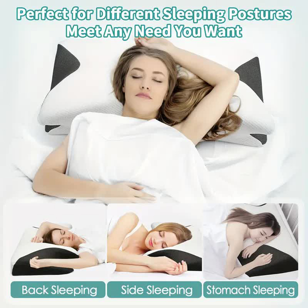 Almohada de cuello con memoria para dormir de mariposa, cómoda almohada para dormir de espuma viscoelástica de rebote lento, almohada para cama de masaje de cuello ortopédico Cervical