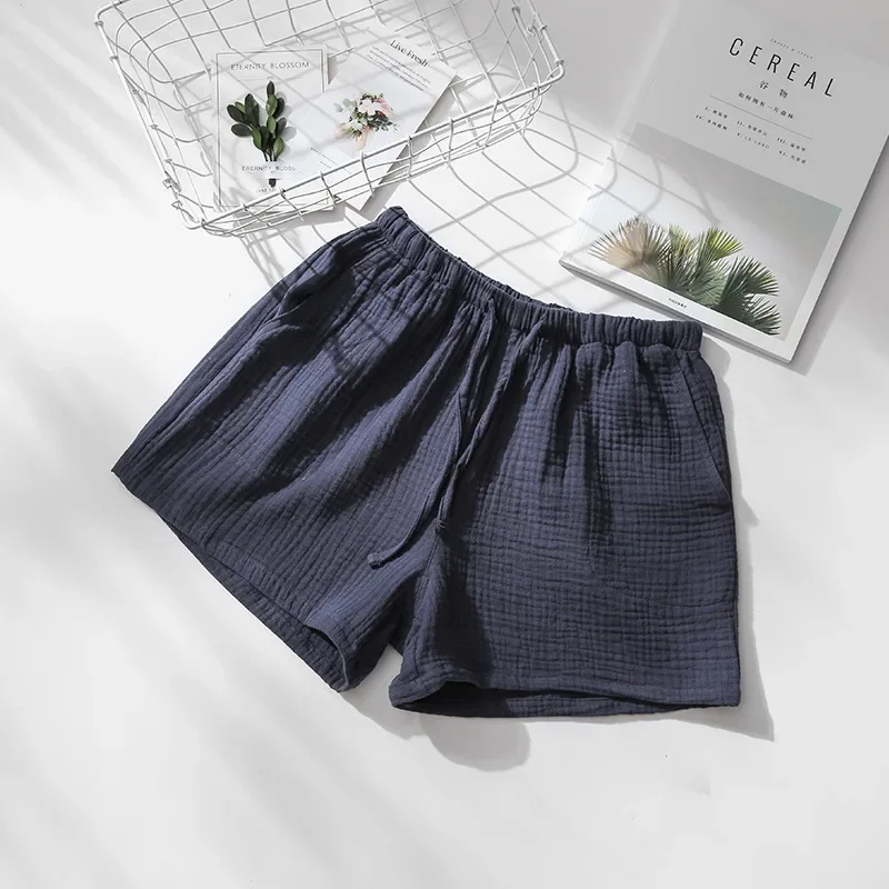 Sommer-Paar-Schlafhose, Baumwoll-Krepp-Nachtwäsche für Männer und Frauen, Pyjama-Shorts, elastische Taille, Schlafhose, Schlafshorts