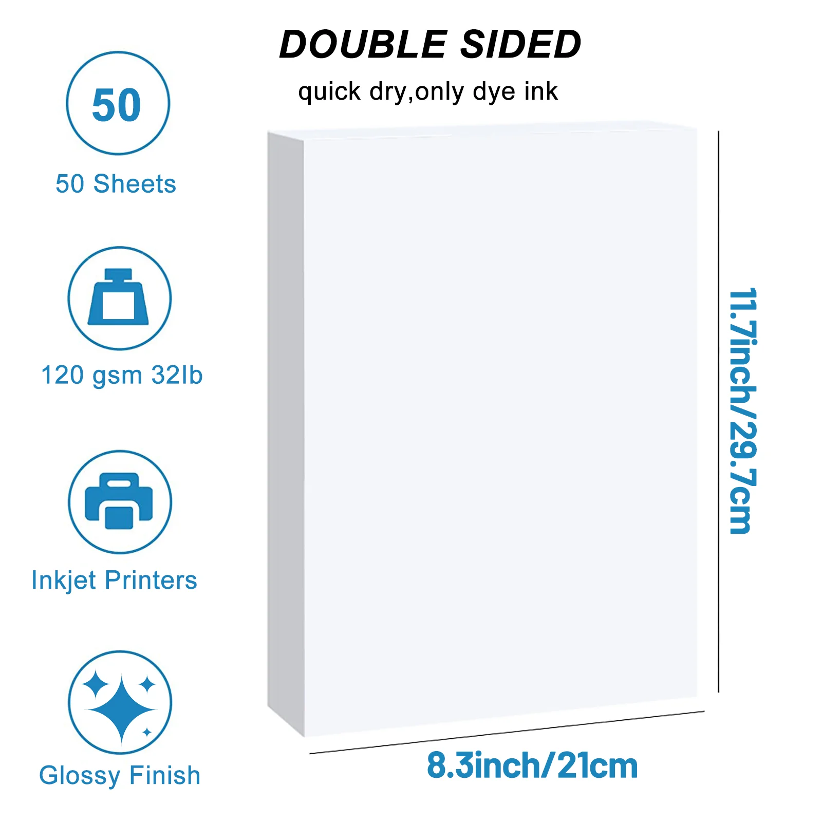HUSPER 50 Sheets A4 Double-Sided Glossy Photo Printing Paper 120Gsm High-Quality Copy Paper 8.3x11.7 Inches