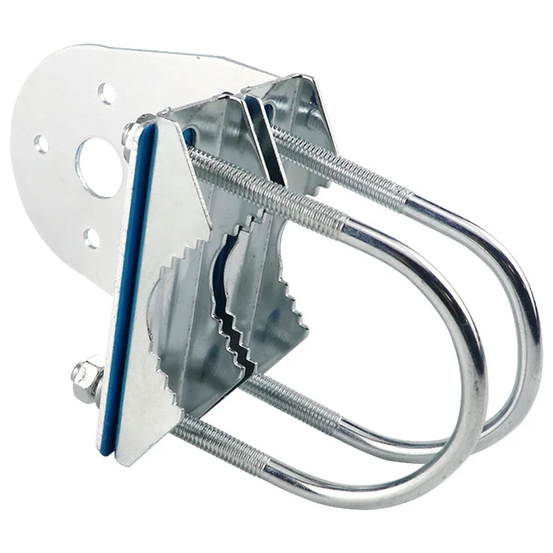 Antenna Pole Mount Bracket with Double U-Bolts Clamp V Jaw Bracket for Outside Home Antenna Pole Holder