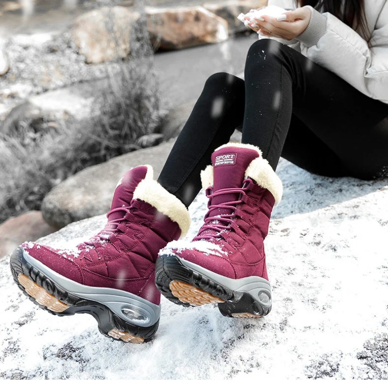 Botas de senderismo de invierno, zapatos para mujer, botas de nieve cálidas de piel con plataforma, impermeables, cómodas botines para exteriores para invierno