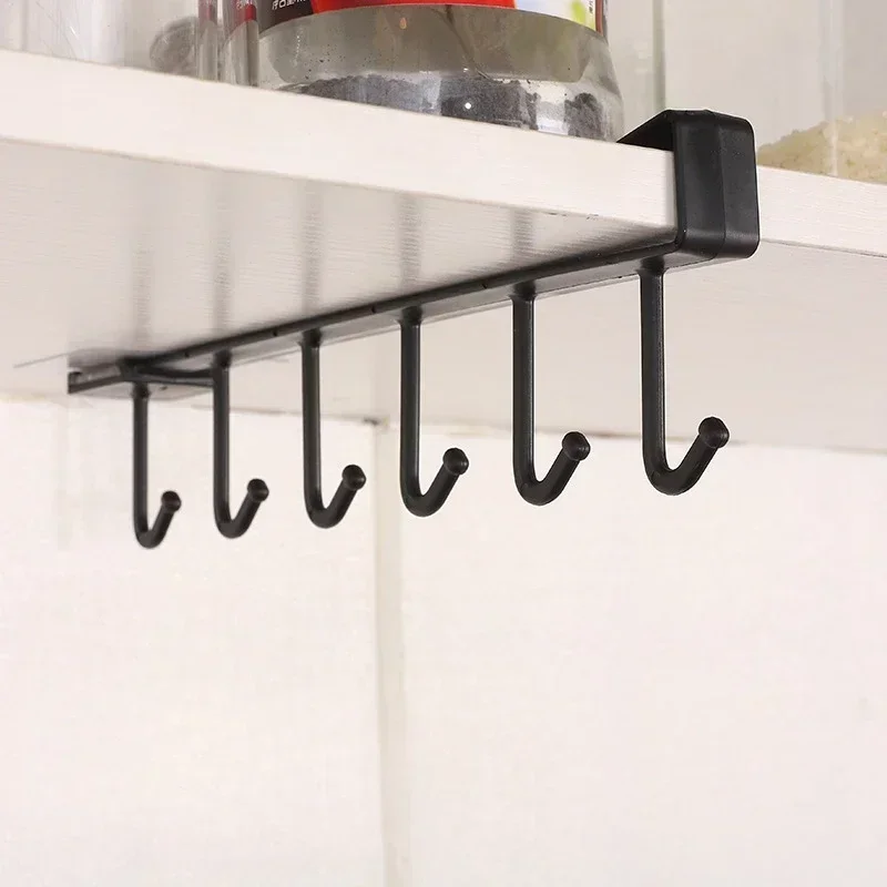 6 Hook Coffee Cup Mug Plastic Holder Black White Hooks Shelf Multifunction Kitchen Cabinet Sundries Organizer Storage Hanger