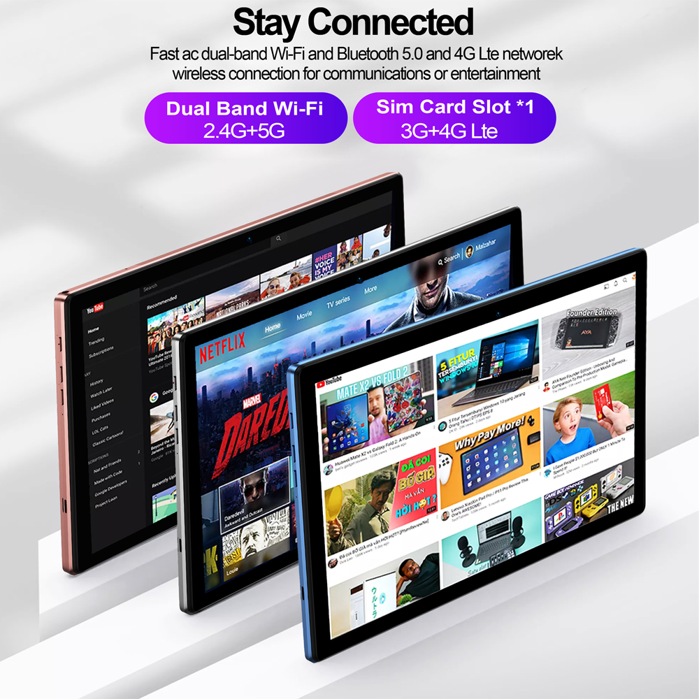 BDF-Tableta con Android 12, dispositivo de 10,1 pulgadas, ocho núcleos, red 4G, SIM Dual, 8GB de RAM, 256GB de ROM, WiFi, Google Play, AI, velocidad