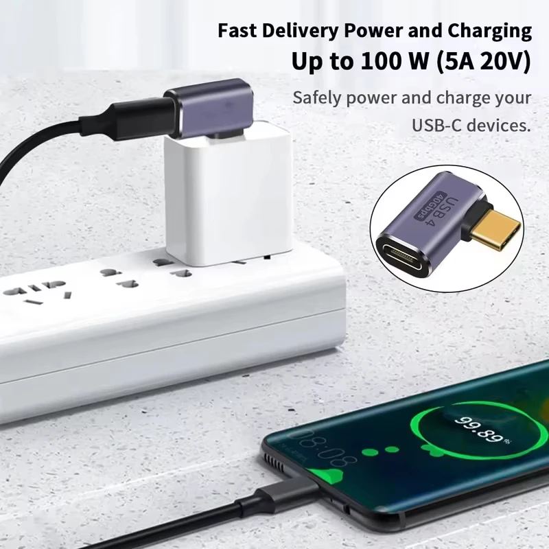 NNBILI USB4.0 40Gbps OTG tipo C 90 gradi 100W 5A Convertitore di ricarica rapida da USB C a tipo C Adattatore dati USB C per MacBook 8K60HZ
