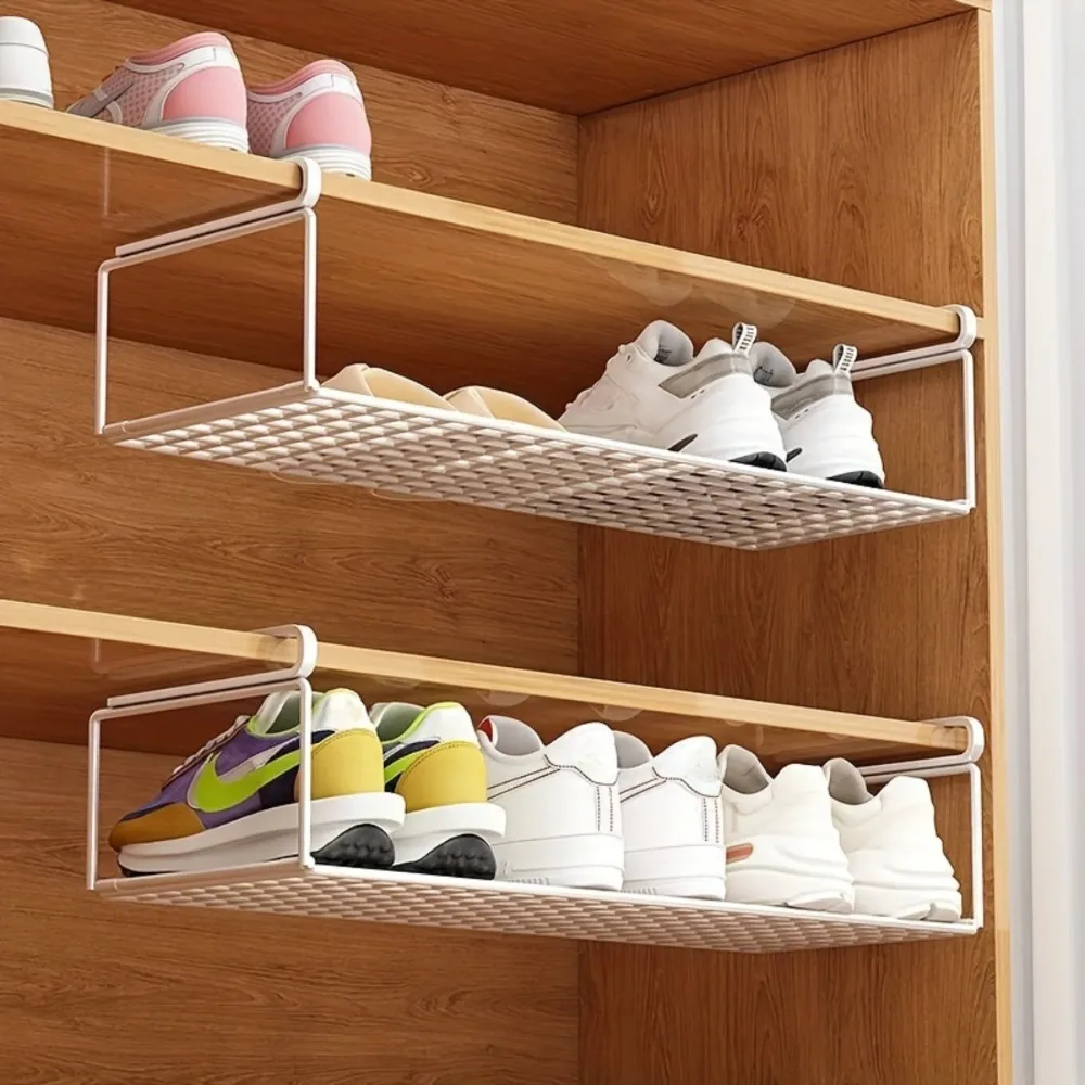 1pc Retractable Shoe Cabinet Organizer Adjustable Storage Shelf Space Saving Hanging Partition for Closet Door Wardrobe