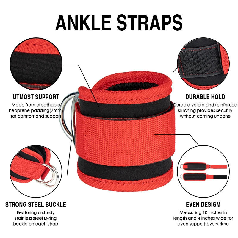 Cinturini per caviglia da palestra Doppio anello a D Polsini imbottiti in neoprene regolabili Peso alla caviglia Tutore per allenamento per le gambe Supporto per abduttori di sicurezza sportiva