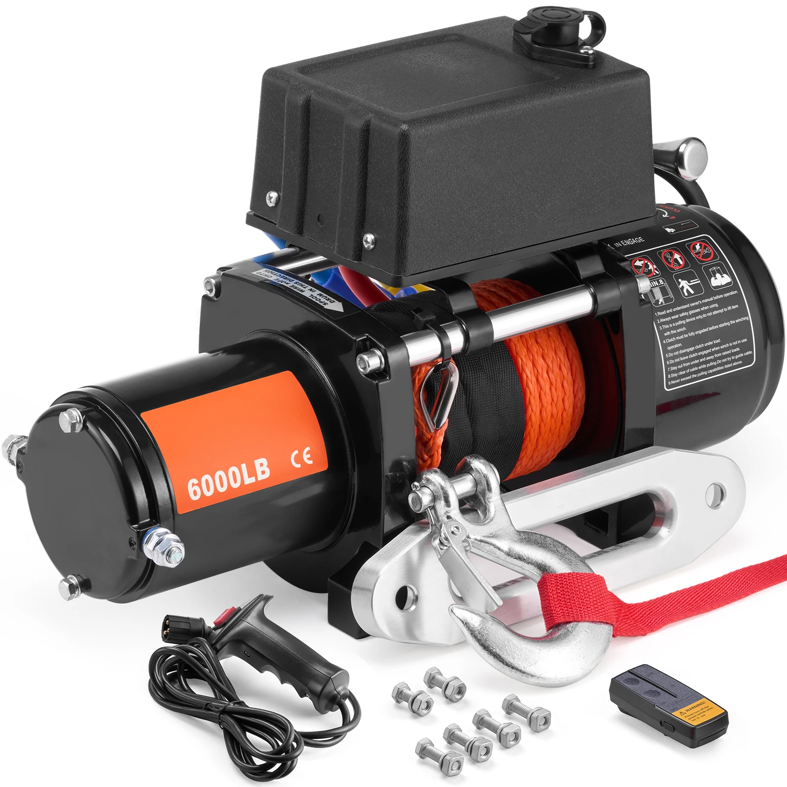 SucceBuy 6000 lbs elektrische Winde für Auto, LKW, mit 1/4 Zoll, 55 Fuß langes synthetisches Seil, kabellos/kabelgebunden, zum Abschleppen von SUV, Jeep, Anhängern, Booten