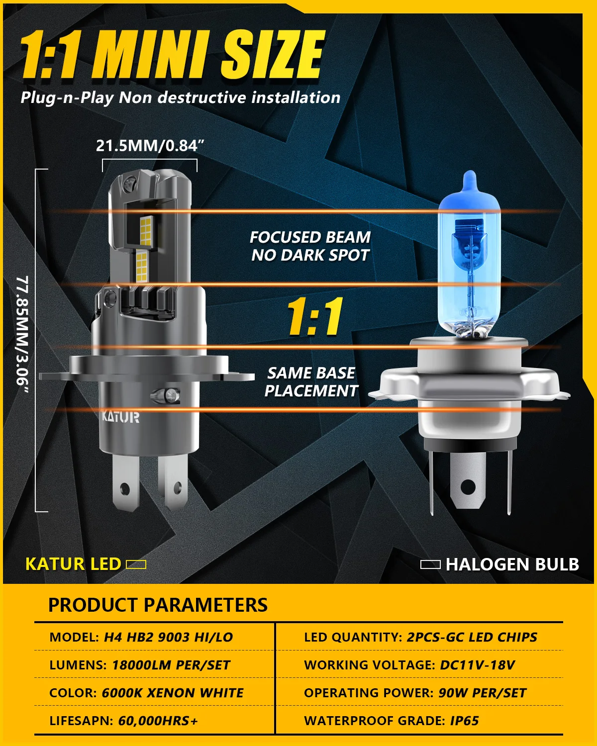 2x H4 LED Headlight Bulb Mini Wireless 100W 20000LM 6500K for Car Headlamp Auto Diode Lamps H4 Turbo Led 12V High Low Beam