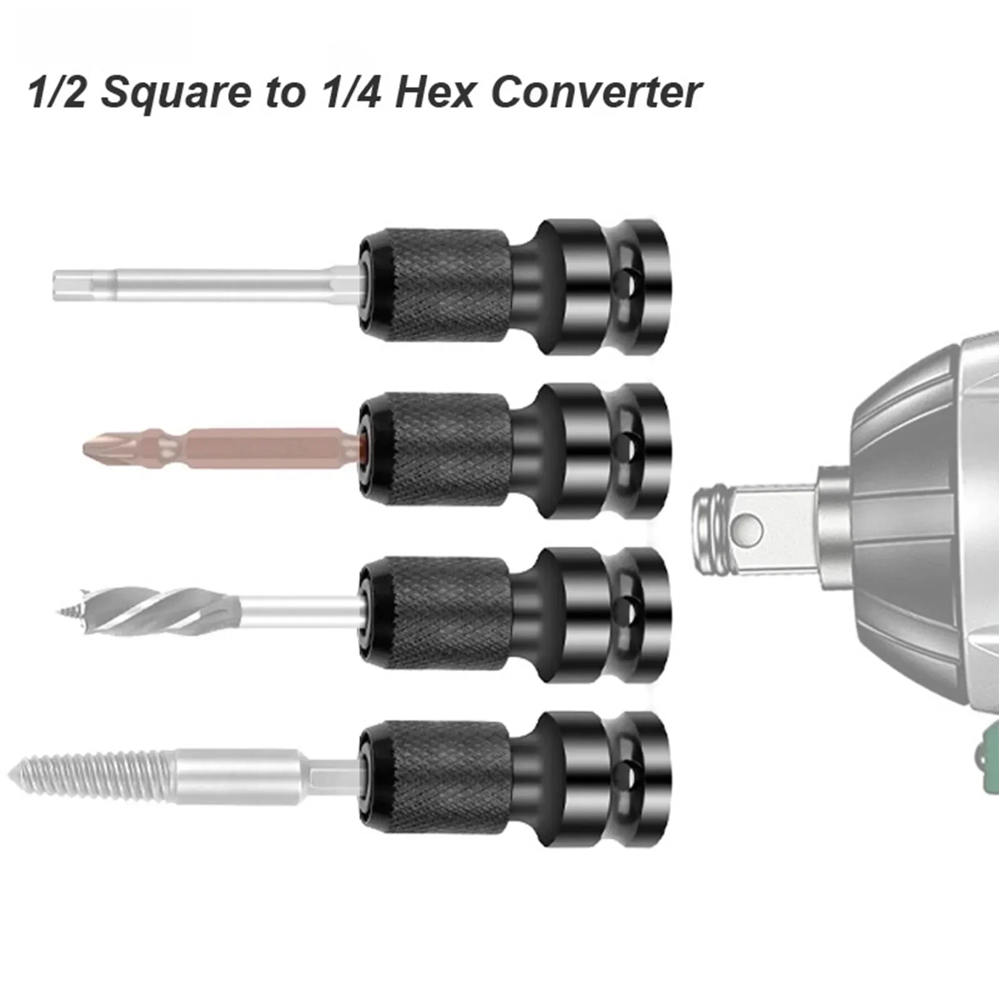 Chave elétrica 1/2 unidade quadrada para 1/4 hex soquete fêmea adaptador chave mandril conversor impacto extensão de ar ferramenta pneumática