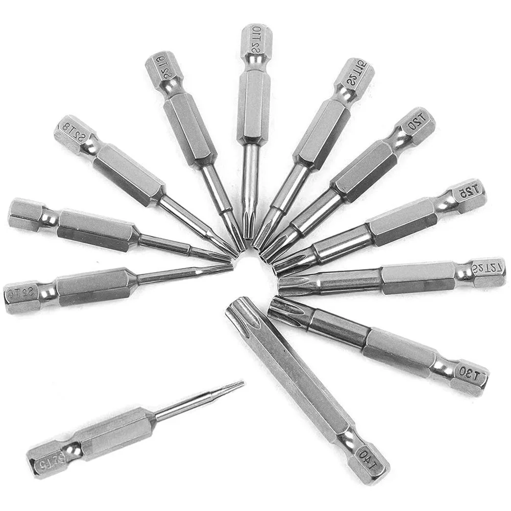 Hex Shank Torx Security Head ไขควงเจาะชุด 4 นิ้วความยาว S2 เหล็ก Torx ไขควงชุด Bit 11/12 ชิ้น Torx หัว 1/4 นิ้ว