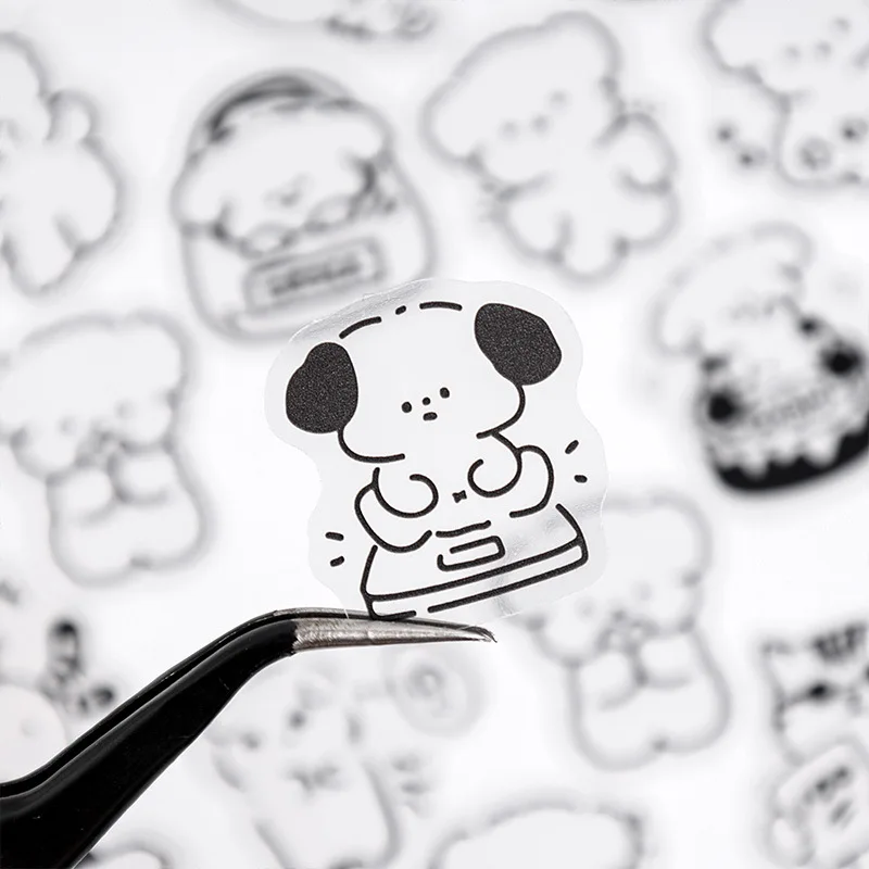 Mr.ペーパー、6スタイル、50枚/袋、PET漫画動物ステッカーバッグ、透明シンプルな描画動物ステッカーDIY電話ケース日記