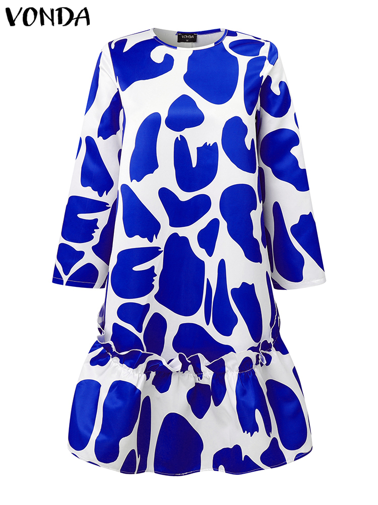 Vonda-女性のためのエレガントなミドル丈ドレス,ボヘミアンプリントのサンドレス,長袖,カジュアルでゆったりとしたドレス,大きいサイズ,5xl,秋,2024