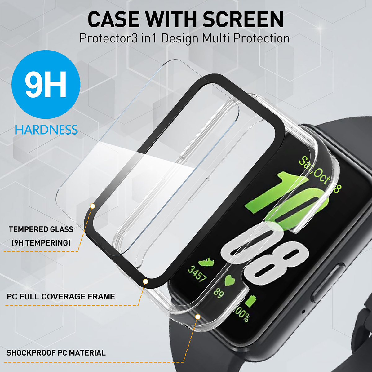 Custodia + vetro per Samsung Galaxy Fit 3 Cover protettiva per schermo paraurti per PC antigraffio completa per accessori Samsung Galaxy Fit3