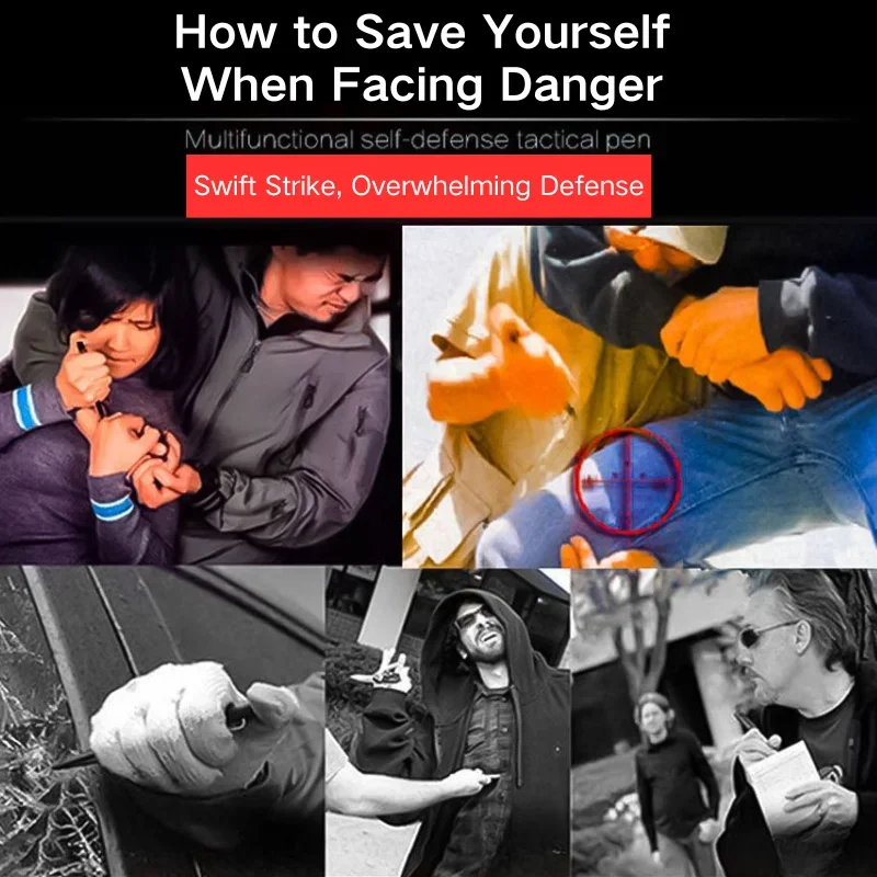 Penna tattica multifunzionale Autodifesa Antiscivolo Strumento di sopravvivenza di emergenza Rompivetro Acciaio al tungsteno Fuga di salvataggio all'aperto
