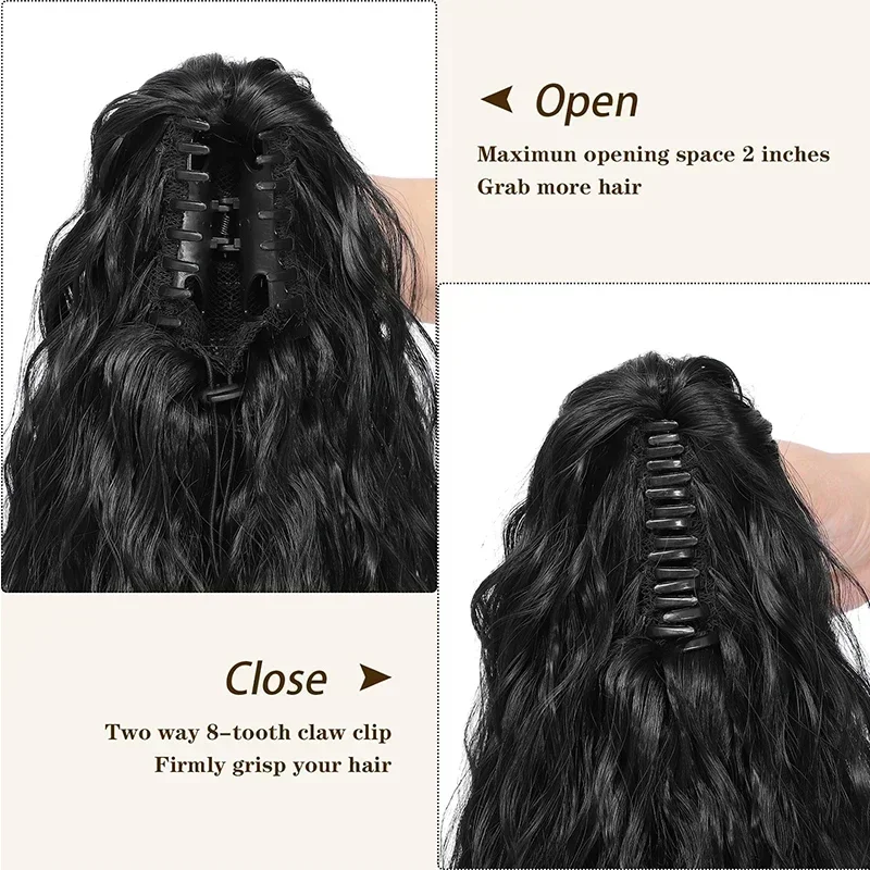 28 นิ้วยาวต่อผมหางม้า Curly Wavy Claw คลิปปลอม Pony Tail ผมชิ้นธรรมชาติ Fluffy สังเคราะห์หางม้าสําหรับผู้หญิง