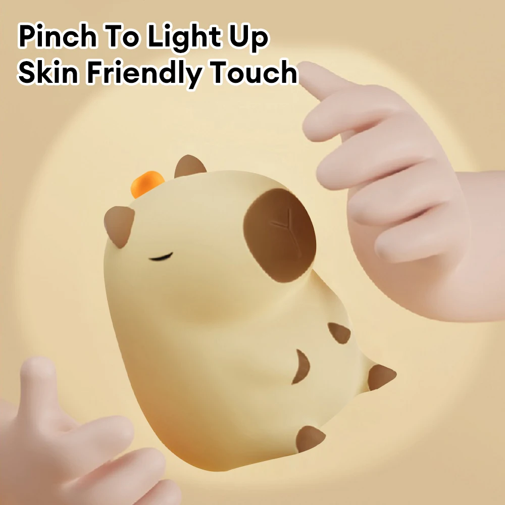 Capybara-Lámpara LED de silicona con Sensor táctil para niños, luz nocturna, decoración de dormitorio, regalo de cumpleaños
