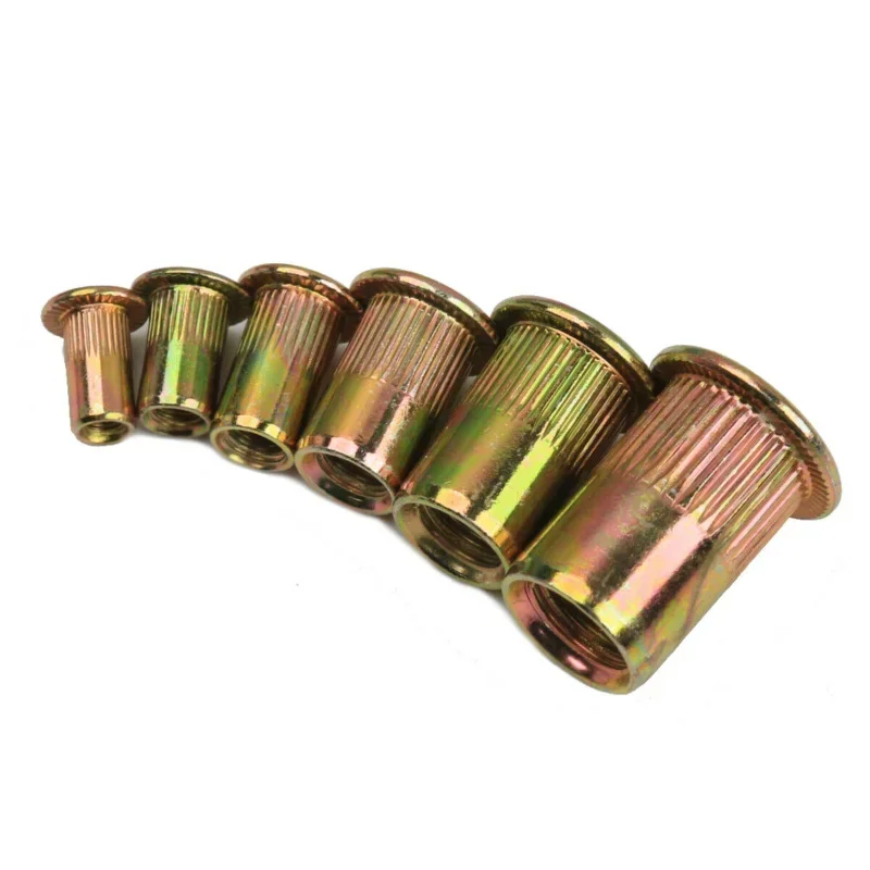 300pcs Zinc Plated Nutserts M3 M4 M5 M6 M8 M10 Rivet Nuts Set Threaded Insert Nutsert Cap Flat Head Rivet Nuts Carbon Steel