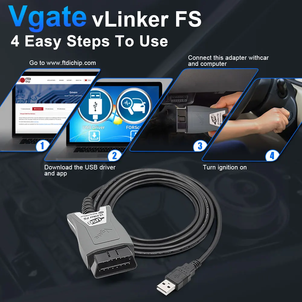 Vgate vLinker FS ELM327 HS/MS-CAN pour Ford FORScan ELM 327 OBD 2 OBD2 outils d'interface de Scanner de Diagnostic de voiture OBDII pour Mazda
