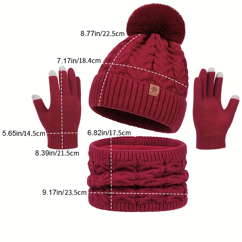 Conjunto de invierno de 3 piezas: gorro de punto, guantes con pantalla táctil y bufanda de collar convertible, gorro de invierno, bufanda y guantes