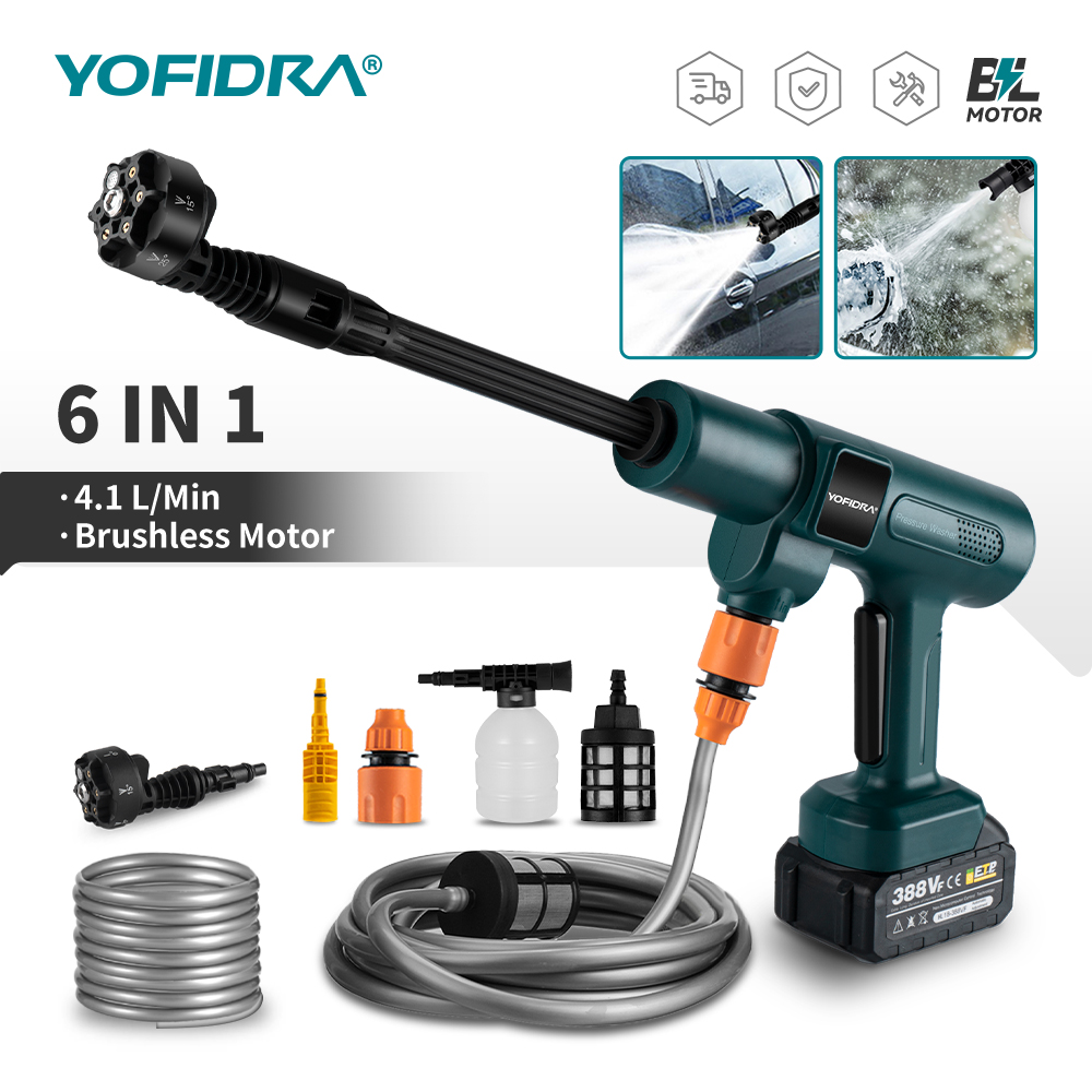 YOFIDRA 3500W 200Bar Brushless Rondella Pistola Ad Acqua 6 IN 1 Cordless Elettrico Ad Alta Pressione Auto Rondella Giardino Per Makita 18V Batteria