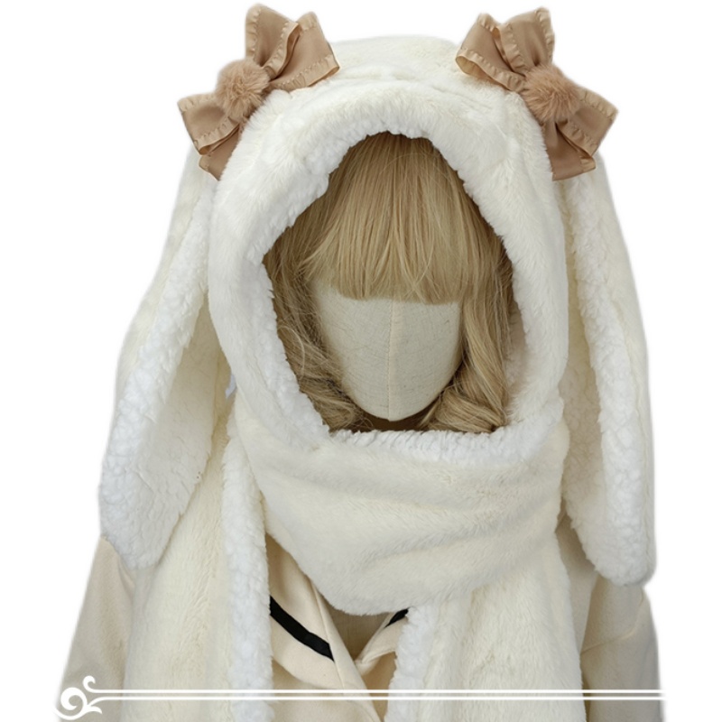 Gorro de felpa con Orejas de conejo lolita japonés kawaii, bufanda, guantes, tríada, gorro de ciclismo, sombreros de invierno para estudiantes