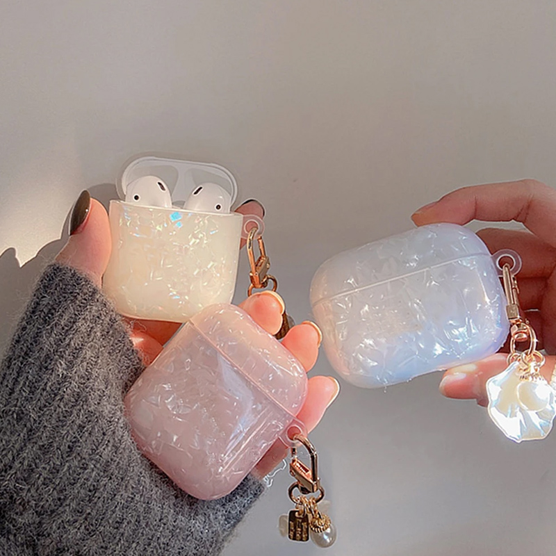 Dreamy Pearl Shell Soft Case mit Schlüsselanhänger für AirPods 4, Airpods 3, 2, 1 Pro 2, kabelloses Kopfhörer-Zubehör, Kopfhörer-Box-Abdeckung