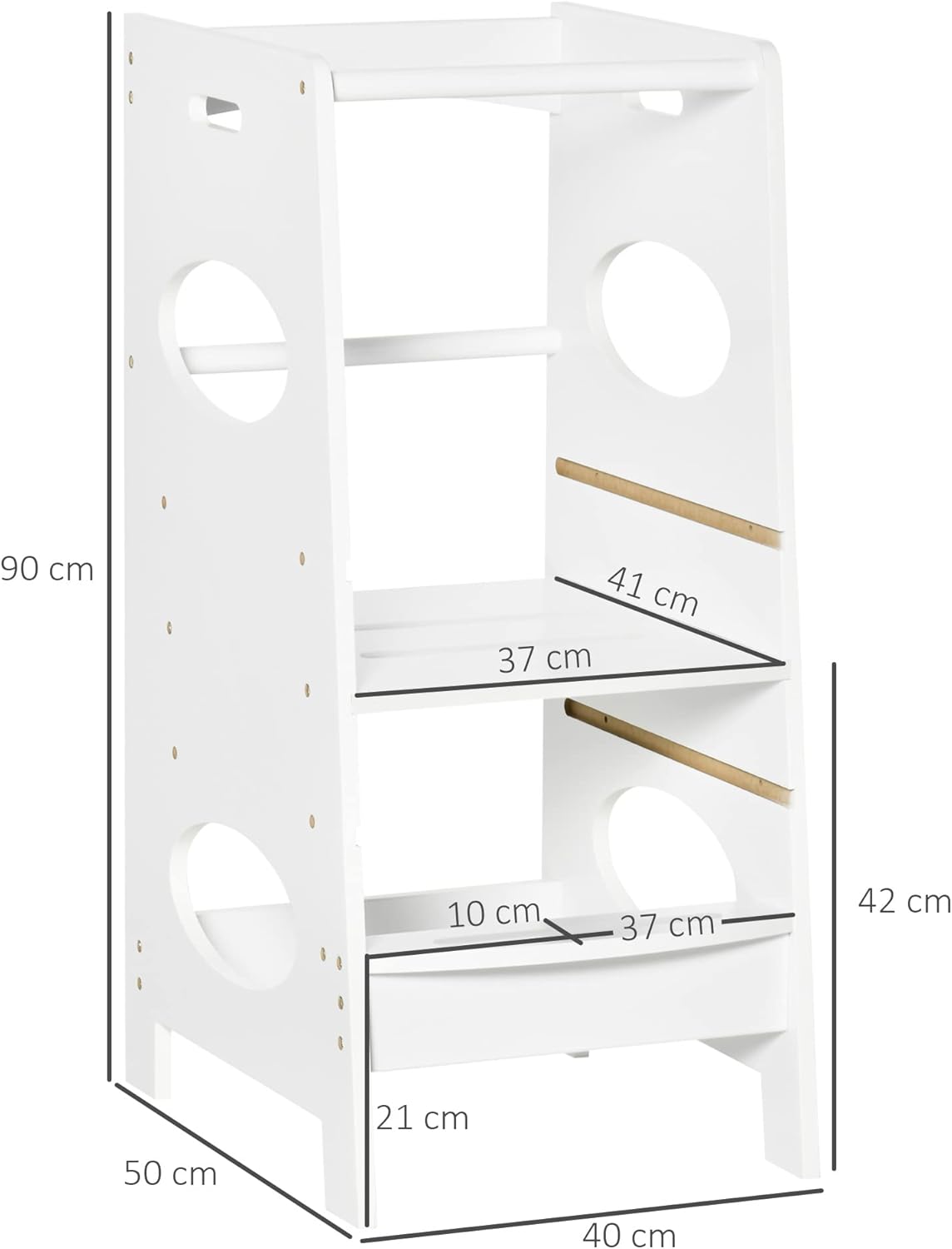 Torre de Aprendizaje de Madera para Niños Taburete de Cocina Infantil con Pedal Altura Ajustable en 3 Posiciones y Barra