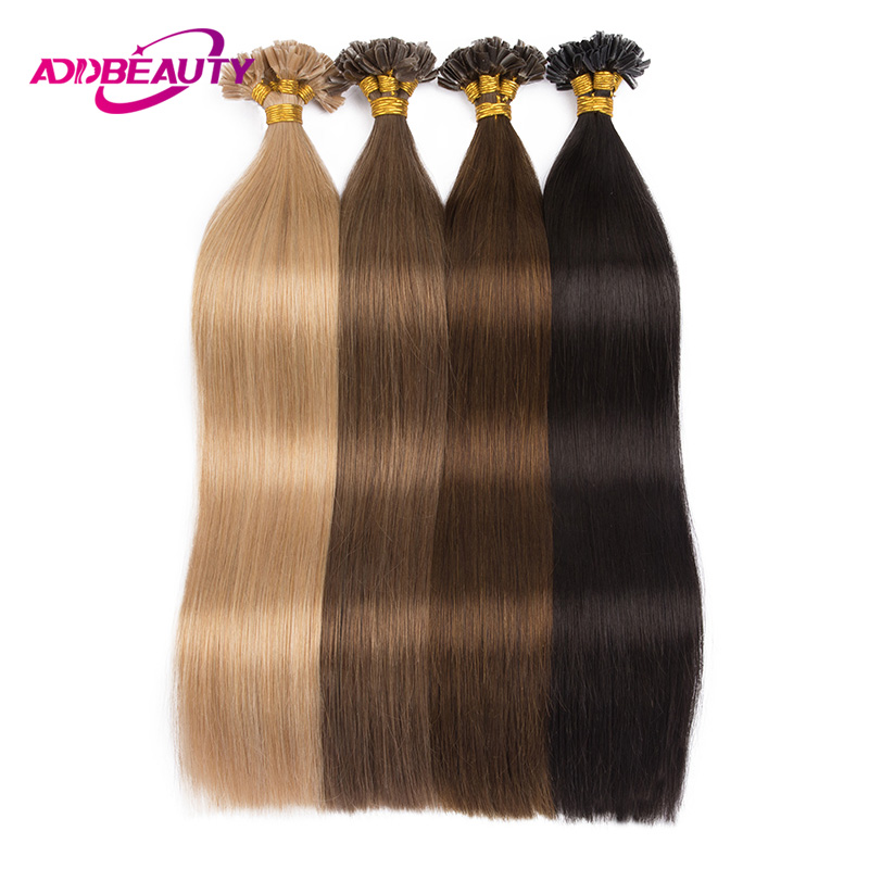 Addbeauty Extensions de cheveux de Fusion humaine U pointe kératine Capsule 100% Remy cheveux humains pointe d'ongle fait à la Machine Extension de cheveux naturel