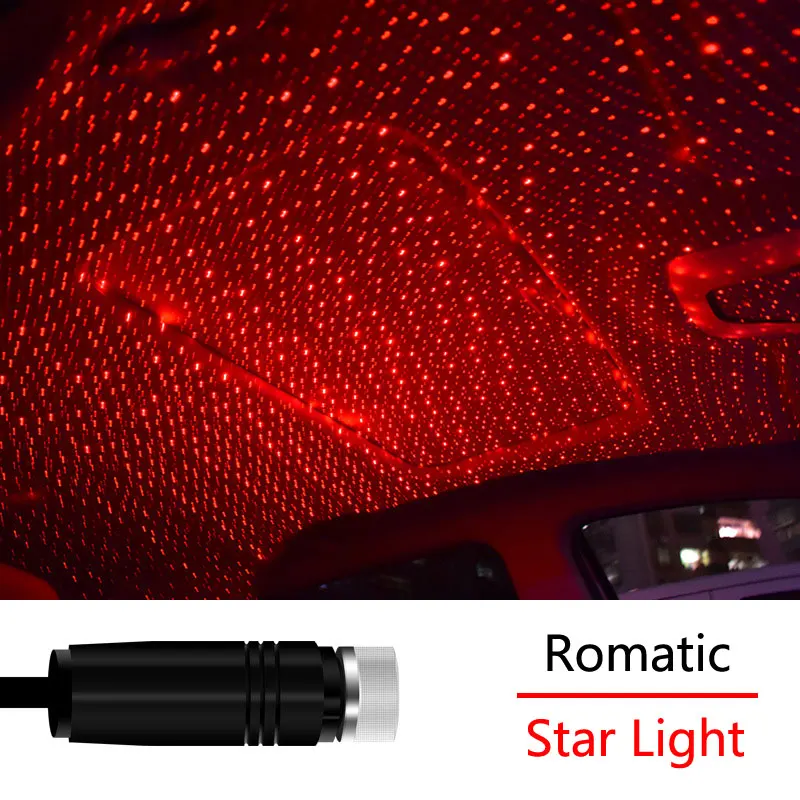 Luz LED romántica ajustable para decoración Interior de coche, proyector de luz nocturna de estrella para techo de coche, lámpara de galaxia de ambiente, Lámpara decorativa USB