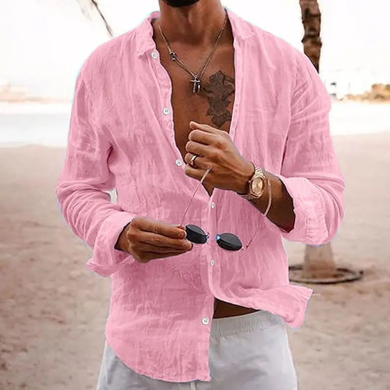 Nueva camisa de primavera y otoño para hombre, cárdigan informal cómodo de algodón con solapa, Tops de manga larga con un solo pecho a rayas
