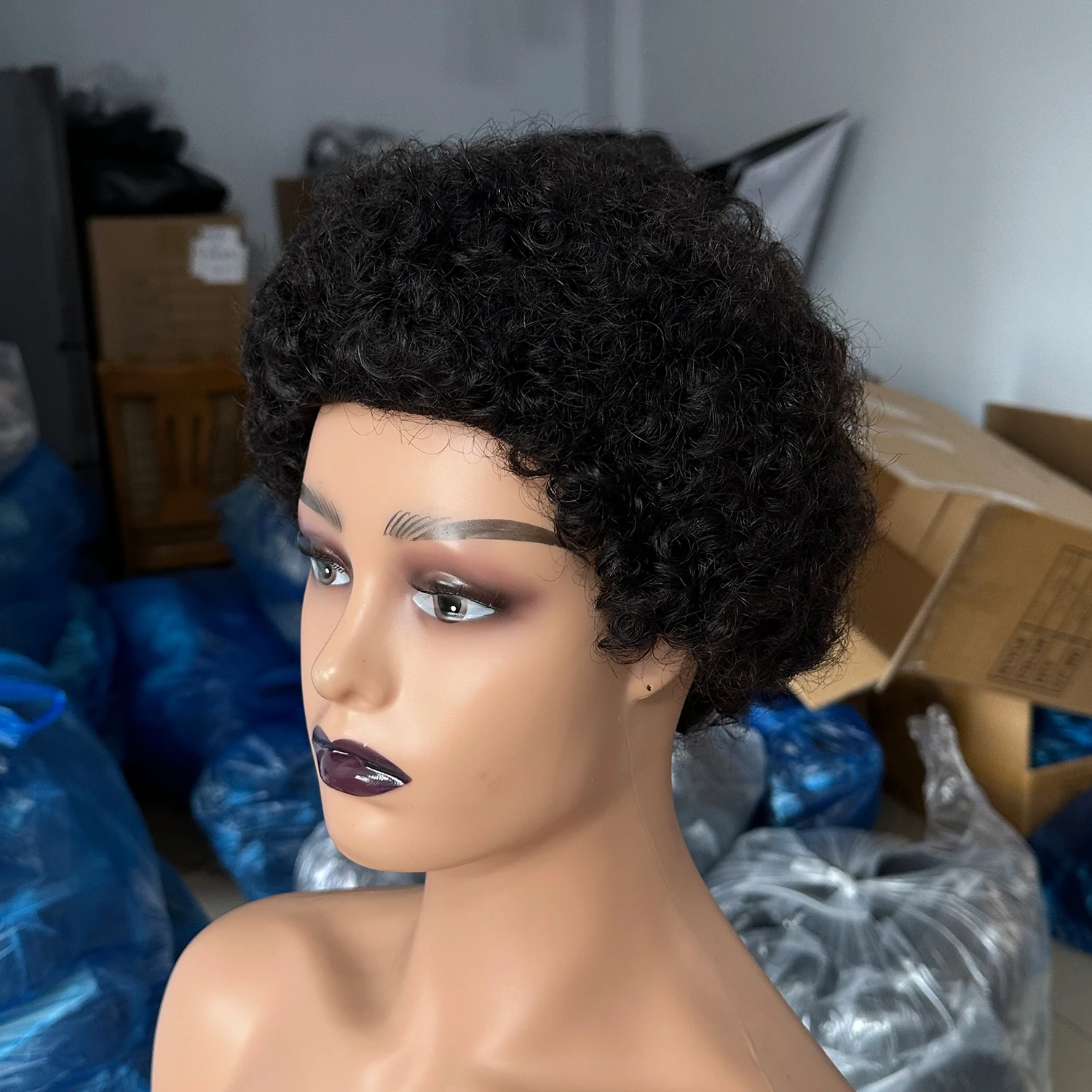 Brasileiro curto pixie corte perucas para preto feminino cabelo humano afro kinky encaracolado peruca africano encaracolado completo máquina feita peruca