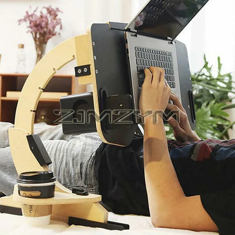 Wooden Adjustable Notebook Stand, Desk Computer Stand, Portable Foldable Stand, Multifunctional Lazy Person Lying Bed Desk