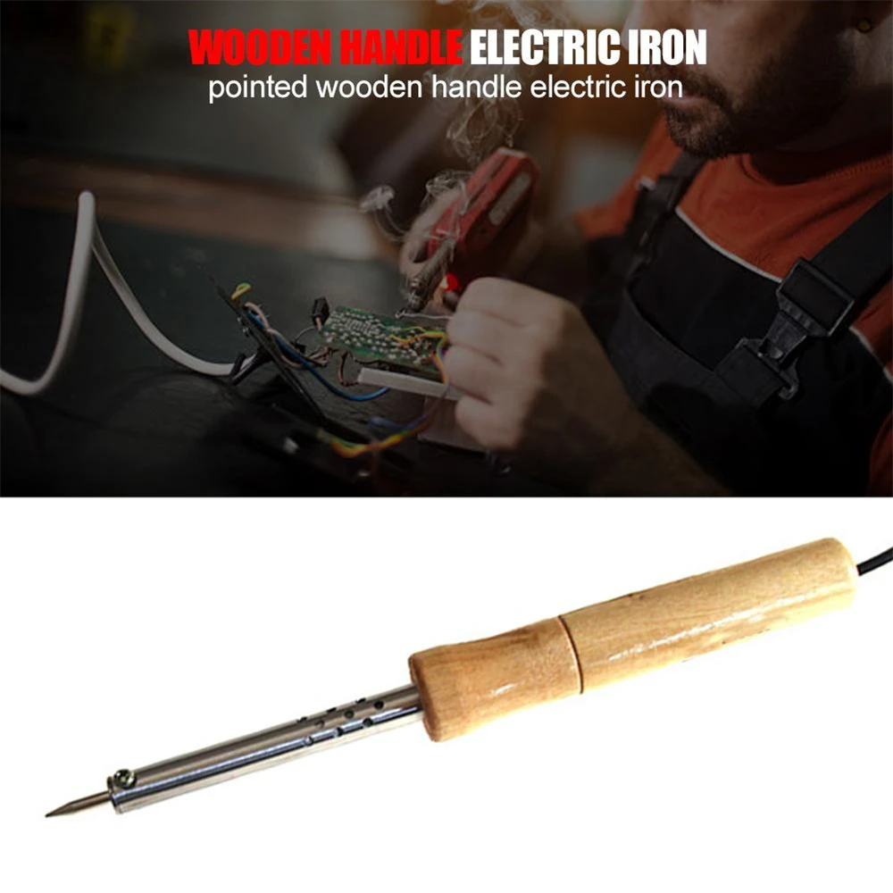 220V อุณหภูมิปรับไฟฟ้าบัดกรีเหล็ก 30 W/40 W/60 W/80 W/100 W ไม้ Handle MINI soldering Iron Rework Station EU Plug