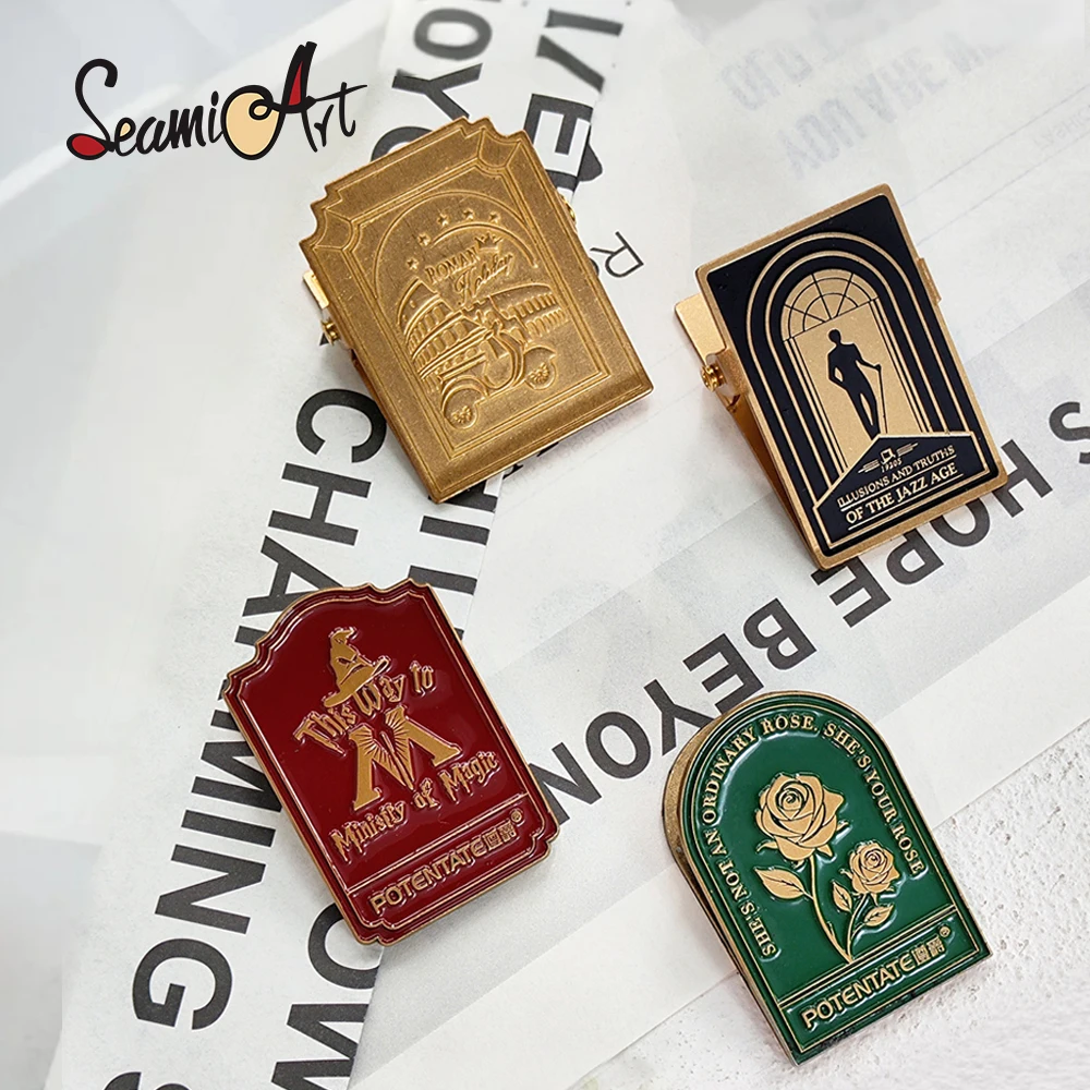SeamiArt POTENTATE, 1 pieza, Clip de viaje Retro, película brillante de memoria, Clip de letras de Metal, carpeta de billetes, fijador de manual de acuarela