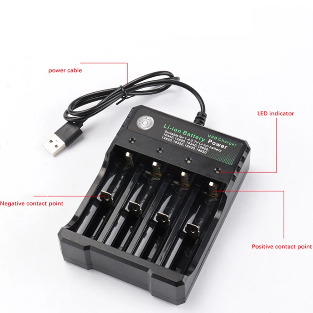 1/2/4 ranuras AC 110V/220V 18650 cargador de batería negro para 14500 14650 16650 18350 18500 18650 3,7 V baterías de litio recargables